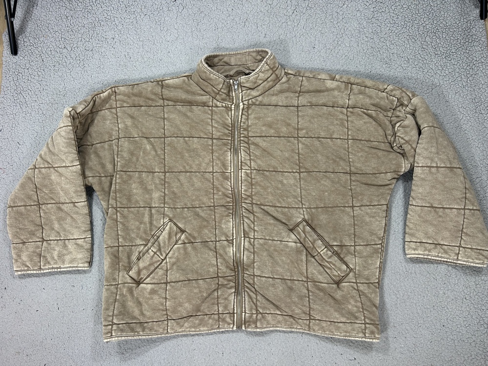 Forever 21 Jacket Womens XL Beige Quilted Knit Oversized Heavyweight Hem Bomber